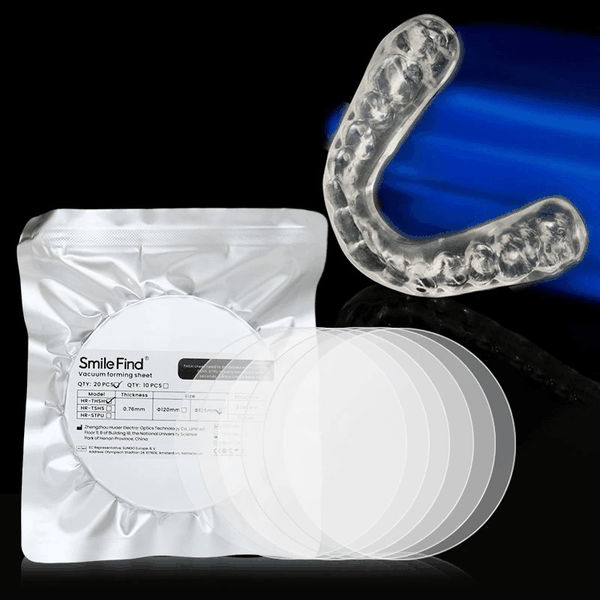 TẤM NHỰA ÉP KHAY CHỈNH NHA 3 LỚP (0,76mm). Tấm chỉnh nha, 3 lớp
cấu trúc. Đóng gói 20 tờ/túi, hình tròn đường kính 125mm , độ dày 0,76mm.