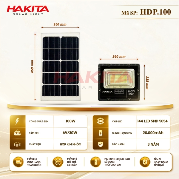 Đèn Pha Năng Lượng Mặt Trời 100W