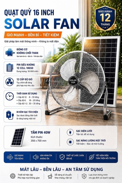Quạt Chân Quỳ 16inch Năng Lượng Mặt Trời