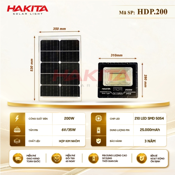 Đèn Pha Năng Lượng Mặt Trời 200W