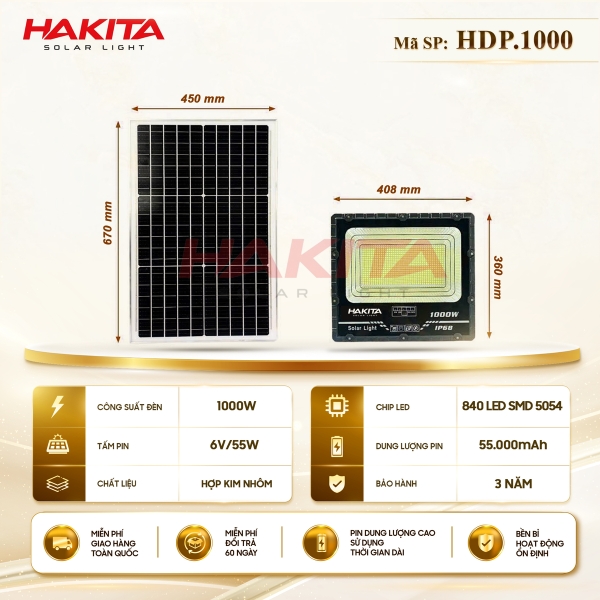 Đèn Pha Năng Lượng Mặt Trời 1000W