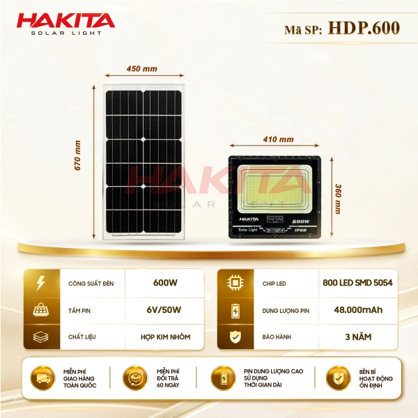 Đèn Pha Năng Lượng Mặt Trời 600W