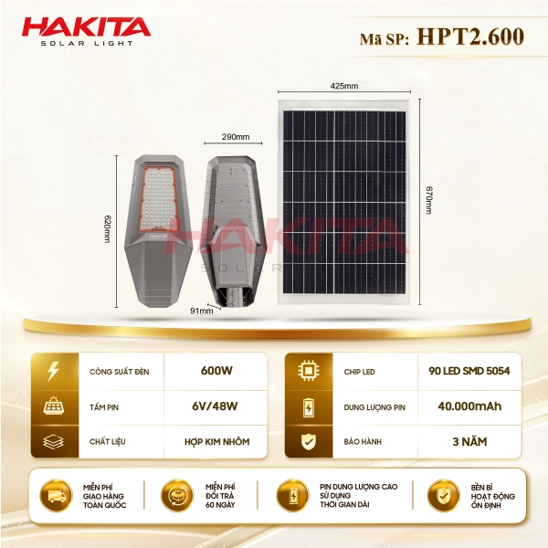 Đèn Đường Phi Thuyền 02 Năng Lượng Mặt Trời 600W