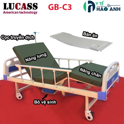 Giường y tế 2 tay quay 1 cần gạt bô Lucass GB-C3 có bàn ăn
