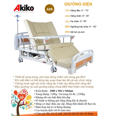 Giường điện y tế đa chức năng Akiko A89 có bô vệ sinh, bàn ăn, chậu gội đầu