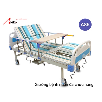 Giường bệnh nhân 5 tay quay đa chức năng Akiko A85 có bô, bàn ăn, chậu gội đầu