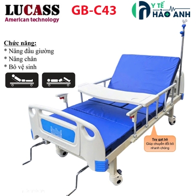 Giường y tế 2 tay quay +cần gạt bô Lucass GB-C43 có bô vệ sinh và bàn ăn
