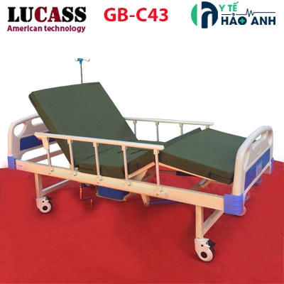 Giường y tế 2 tay quay +cần gạt bô Lucass GB-C43 có bô vệ sinh và bàn ăn