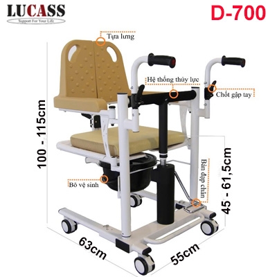 Xe di chuyển bệnh nhân Lucass D-700 nâng hạ chiều cao bằng piston thủy lực