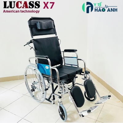 Xe lăn đa chức năng Lucass X7, có bô vệ sinh, ngả nằm cho người già, người ốm