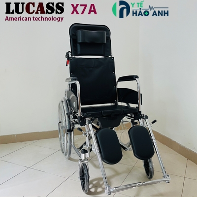 Xe lăn đa năng Lucass X7A có bô vệ sinh, ngả ra nằm, chống lật, 2 tay phanh