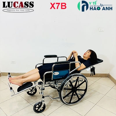 Xe lăn đa năng Lucass X7B bánh đúc, có bô ngả nằm