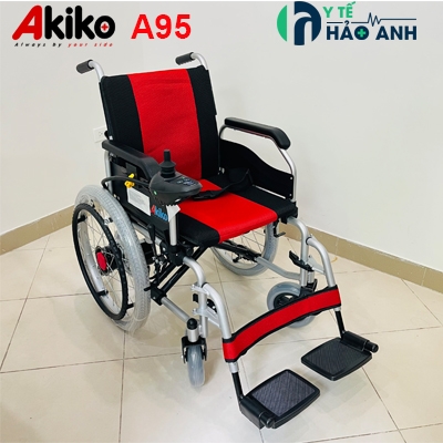 Xe lăn điện Akiko A95 mẫu mới dành cho người già, người khuyết tật xe lan dien akiko a95 dem mau do den