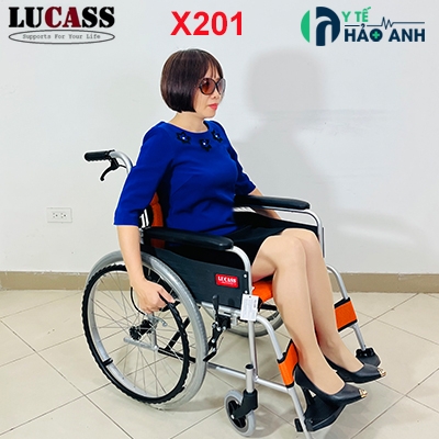 Xe lăn Lucass X201 khung nhôm phiên bản nâng cấp, đệm 2 lớp