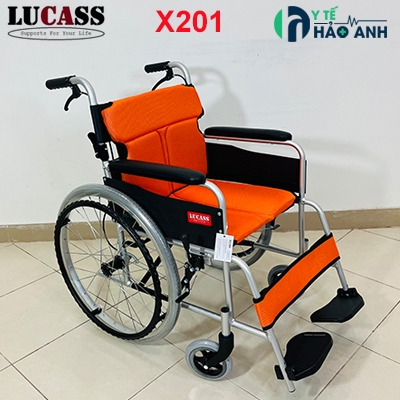 Xe lăn Lucass X201 khung nhôm phiên bản nâng cấp, đệm 2 lớp