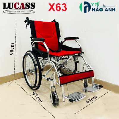 Xe lăn Lucass X63 khung hợp kim nhôm gấp gọn đệm xanh đỏ