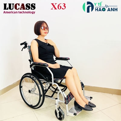 Xe lăn gọn nhẹ du lịch Lucass X63 khung hợp kim nhôm Xe lăn Lucass X63