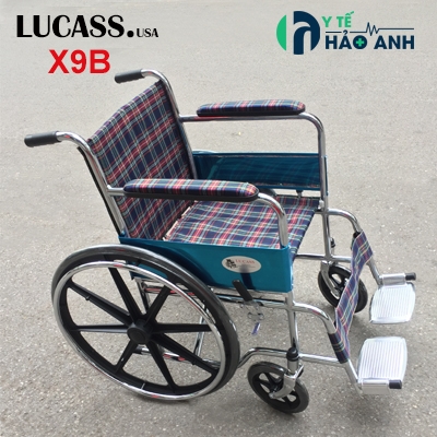 Xe lăn Lucass X9B vải kẻ bánh đúc