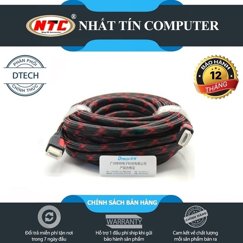 Cáp HDMI 10m loại tròn DTECH DT6610 hỗ trợ Full 3D/4K (Đen) Bảo hành 12 tháng