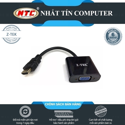 Cáp chuyển tín hiệu từ HDMI qua VGA ZTEK ZY053K - hỗ trợ FullHD 1080p (đen)