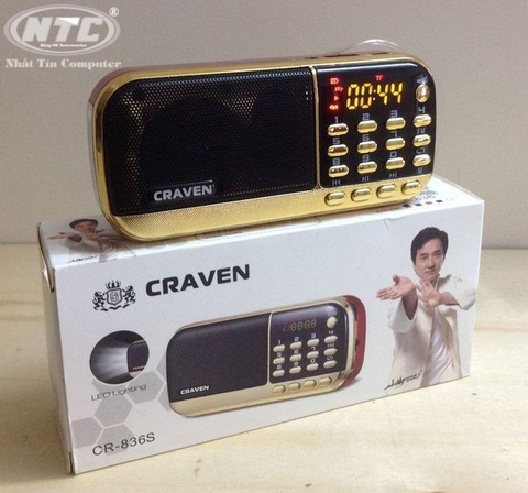 Loa đa năng Craven CR-836s có anten hỗ trợ FM/Thẻ nhớ/USB/Tai nghe - Pin khủng 4400mah (Đen đỏ)