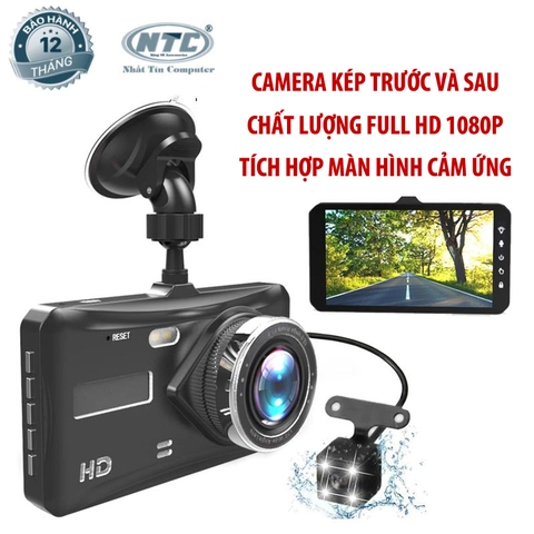 Camera hành trình kép trước sau Dual Lens dành cho ô tô hỗ trợ full HD - tích hợp màn hình cảm ứng (đen)