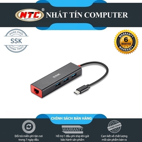 Cáp typeC ra LAN và USB 3.0 SSK SHU-C540 tốc độ 6Gbps - cổng LAN RJ45 1000M (Đen)