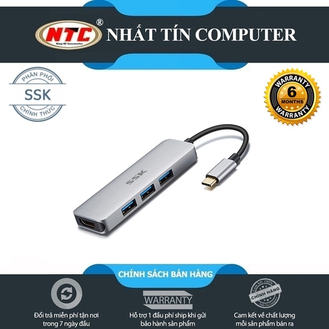 Thiết bị chuyển TypeC ra HDMI và USB 3.0 SSK SHU-C545 hỗ trợ chất lượng 4K (bạc)