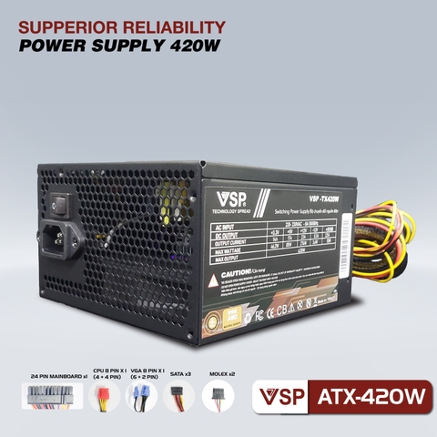 Nguồn công suất thực dành cho máy tính Vision VSP ATX 420W - Fan 12cm chống ồn (nhiều màu)