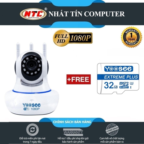 Camera IP Wifi Yoosee HF315W 3 Râu 2.0M FullHD 1080P có LAN - 10 đèn hồng ngoại đàm thoại 2 chiều (Trắng) - Tặng thẻ nhớ Yoosee Extreme Plus 32GB