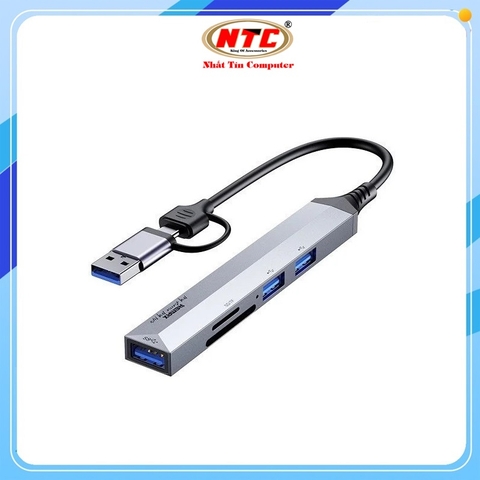 Bộ chia cổng Remax RU-U7 từ USB / Type-C sang SD + TF + USB 3.0 + 2 x USB 2.0 (Xám)