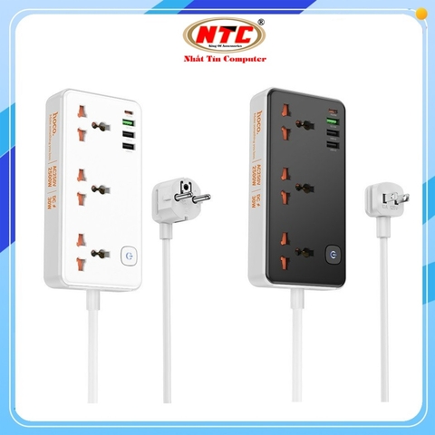 Ổ cắm điện thông minh Hoco AC8 / AC8A TypeC PD 30W, USB-A QC3.0 18W, 3 Socket, công suất 2500W (màu Random)