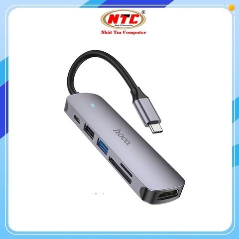 Bộ chia cổng Hoco HB28 từ Type-C sang HDMI + PD TypeC 60W + USB 3.0 + USB 2.0 + SD + TF (Xám)