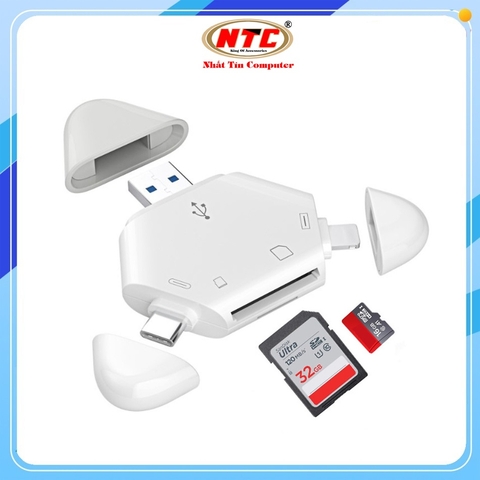 Đầu đọc thẻ đa năng 3in1 Type-C / LN / USB - đọc thẻ TF/SD lên tới 1TB (Trắng)