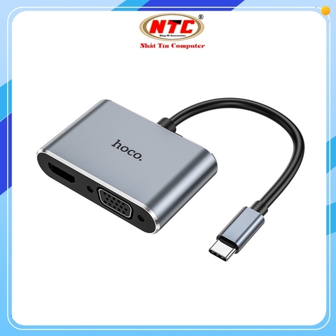 Bộ chuyển đổi Hoco HB30 Eco Type-C sang HDMI + VGA + USB3.0 + PD 100W, Hỗ trợ 4K 30Hz / 1080P (Xám)