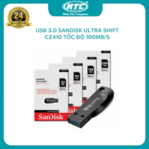 USB 3.0 SanDisk Ultra Shift CZ410 32GB / 64GB / 128GB / 256GB tốc độ 100MB/s (Đen)