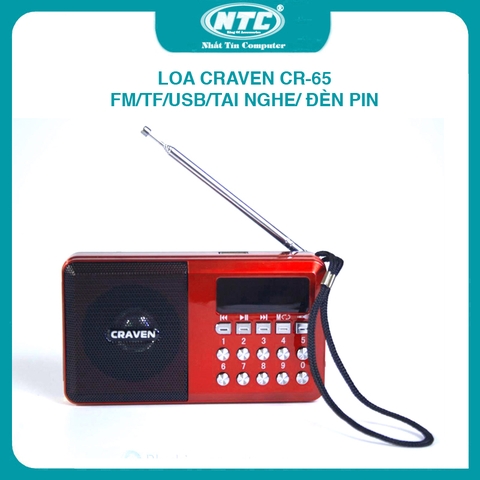 Loa đài FM Craven CR-65 có khe Thẻ nhớ/ USB/ Tai nghe/ Đèn pin - dùng pin sạc BL-5C (không thẻ và có kèm thẻ)