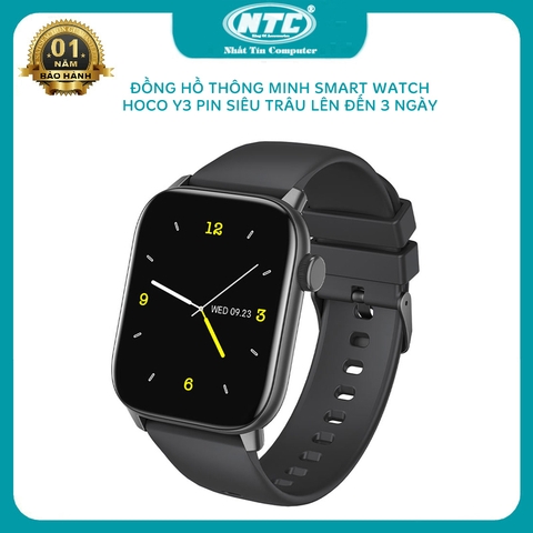 Đồng hồ thông minh smart watch Hoco Y3 thiết kế trẻ trung - pin dùng siêu trâu lến đến 3 ngày (đen)
