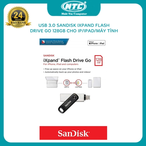 USB 3.0 OTG 128GB SanDisk iXpand Flash Drive Go - đầu lightning và USB (Bạc)