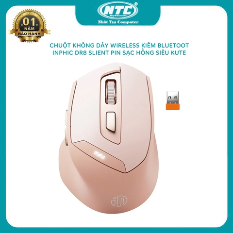 Chuột không dây pin sạc INPHIC DR8 hỗ trợ wireless kiêm bluetooth 4.0 / 5.0 - Silent click không âm thanh (hồng kute)