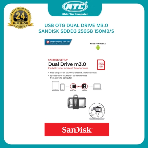 USB OTG SanDisk Ultra 256GB Dual Drive m3.0 (Bạc)