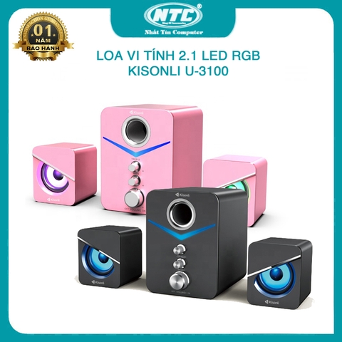 Loa vi tính 2.1 stereo Kisonli U-3100 led RGB - âm thanh bass treble đầy đủ (2 màu tuỳ chọn)