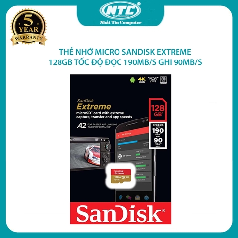 Thẻ nhớ MicroSDXC SanDisk Extreme 128GB V30 U3 4K A2 đọc 190MB/s ghi 90MB/s - No Adapter (Vàng)