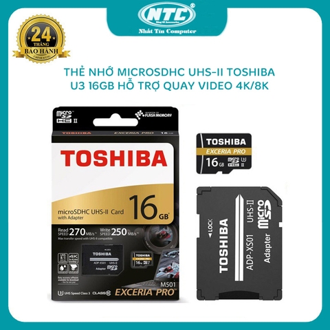 Thẻ nhớ MicroSDHC Toshiba Exceria Pro M501 16GB UHS-II U3 4K - tốc độ đọc 270MB/s ghi 250MB/s (Đen)