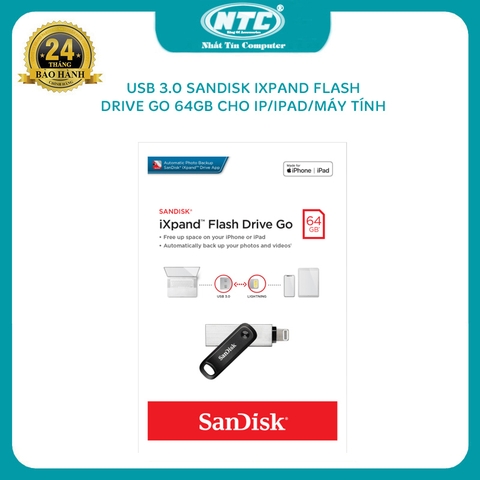 USB 3.0 OTG 64GB SanDisk iXpand Flash Drive Go - đầu lightning và USB (Bạc)