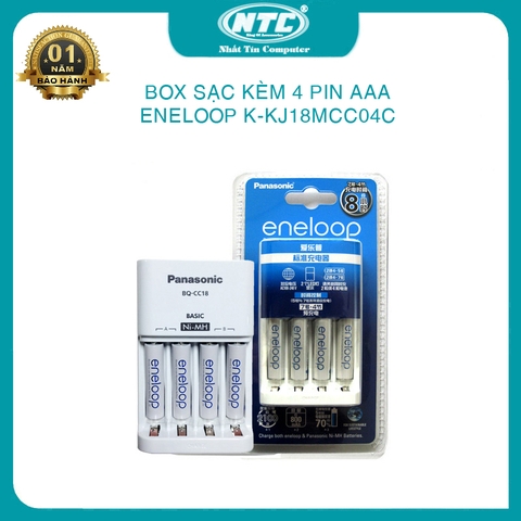 Bộ box sạc kèm 4 pin AAA Eneloop K-KJ18MCC04C (BQ-CC18) - phiên bản nội địa (trắng)