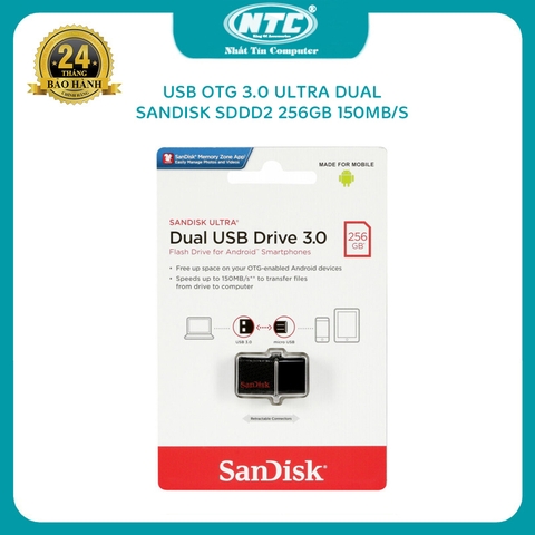 USB OTG Sandisk 3.0 Ultra Dual 256GB 150MB/s (Đen)