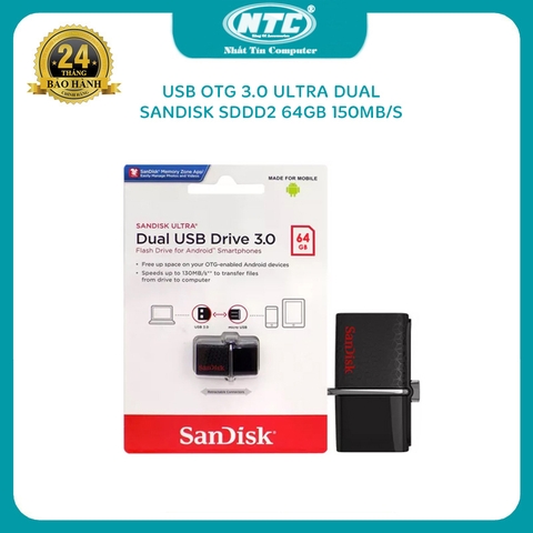 USB OTG Sandisk 3.0 Ultra Dual 64GB 150MB/s (Đen)