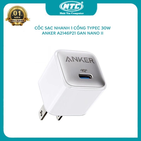 Cốc sạc nhanh Anker A2146P21 GAN Nano II cổng typeC hỗ trợ PD 30W (Trắng)