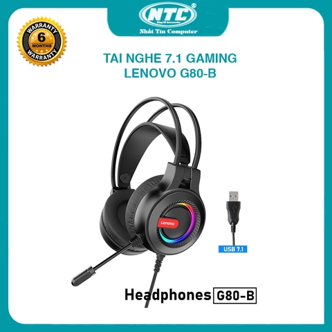 Tai nghe 7.1 gaming LENOVO G80-B thinkplus RGB - Bass cực dày (Đen)